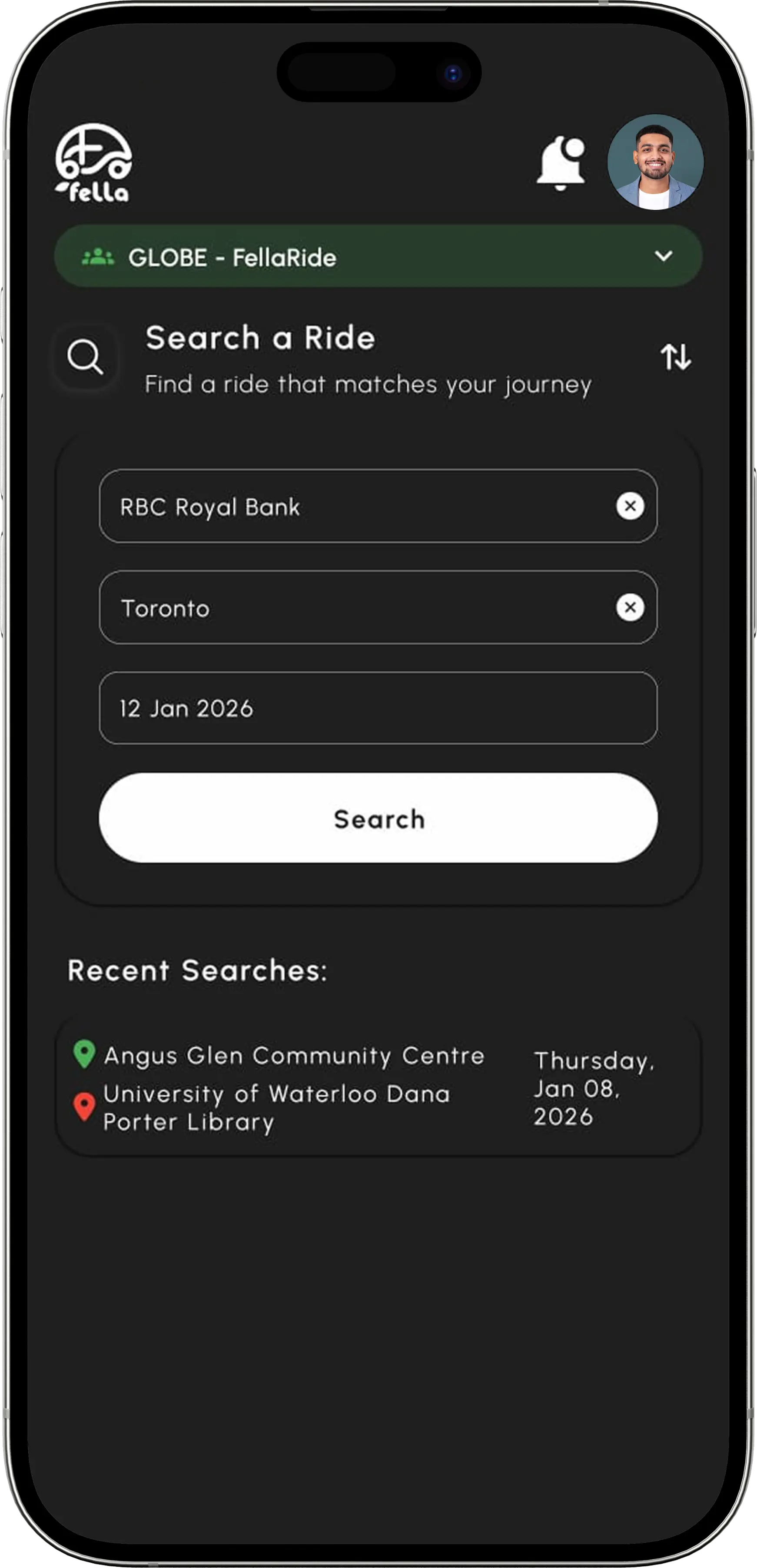 FellaRide App Main Screen