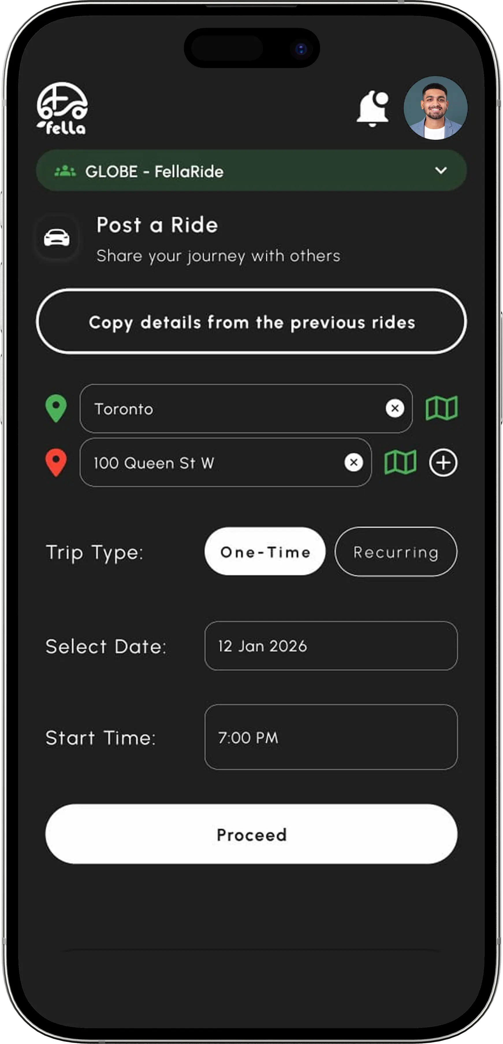 FellaRide App Screen 1
