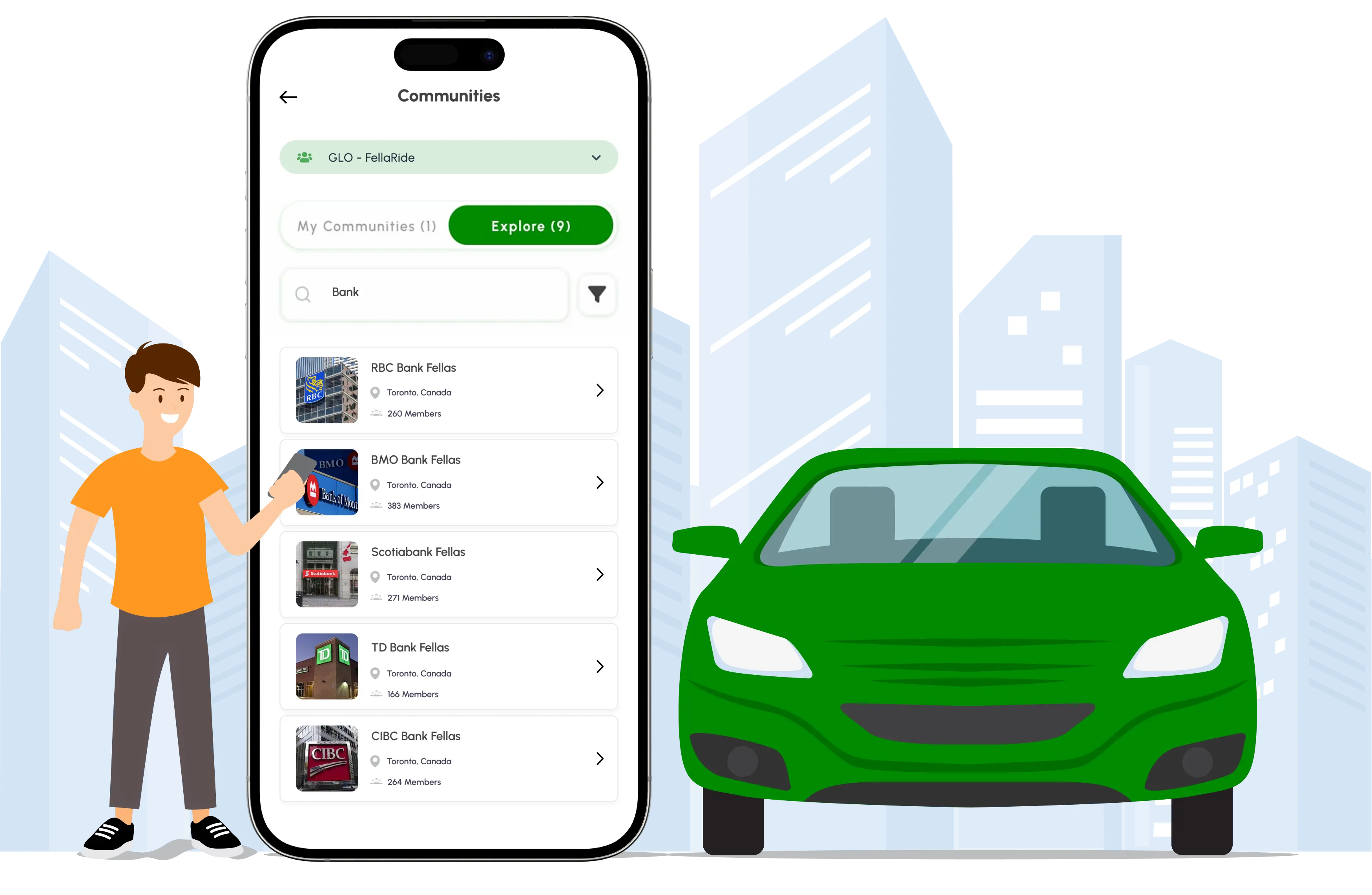 FellaRide Communities App Interface